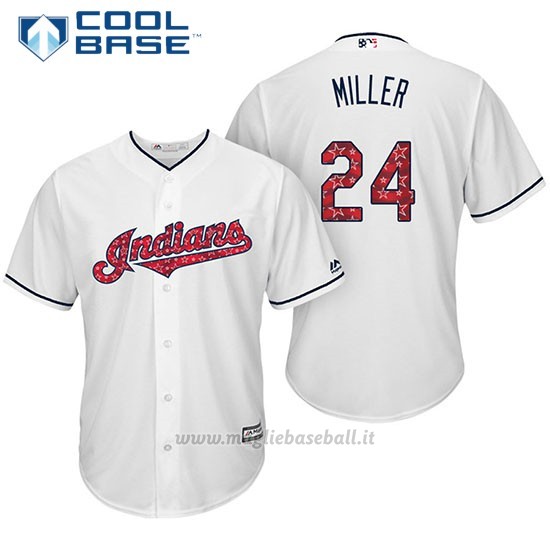 Maglia Baseball Uomo Cleveland Indians 2017 Estrellas y Rayas 24 Andrew Miller Bianco Cool Base